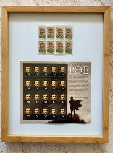 Literary Stamps American Authors E. A. Poe E. Hemingway Custom Framed - Picture 1 of 6