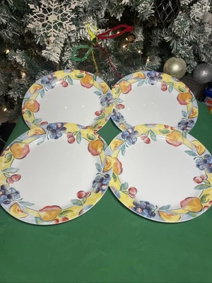 Набор из 4 столовых приборов Corelle — узор «Корзина для фруктов», 10-дюймовые обеденные тарелки, б/у - Изображение 1 из 3