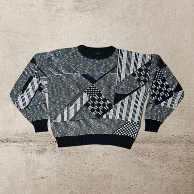 Suéter Tejido Stefano De Colección Para Hombre Grande Negro Blanco Abuelo Core Coogi Estilo Años 90 Foto 1 de 4