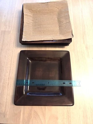 4 Platos Cuadrados de Cerámica Chocolate Jengibre Colección Hogar JC Penney Foto 1 de 2