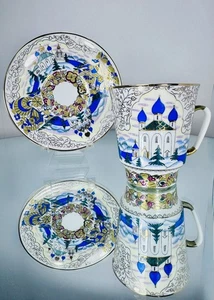 Seltene Lomonossow Mint Espressotasse & Untertasse "Old Russia Architecture" (D) signiert - Bild 1 von 8
