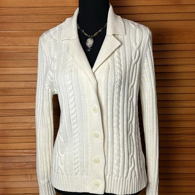 Cárdigan Suéter Clásico Elements Tejido con Cable Crema Talla Mediana Pequeño Foto 1 de 4