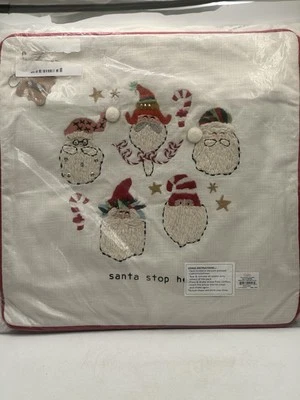 Mud Pie Embellished Pillow Santa Stop Here 18x18” New In Packing  - Image 1 of 4