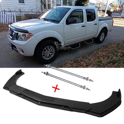 Parachoques delantero de carbono para Nissan Frontier doble cabina alerón labial divisor + varilla de puntal Foto 1 de 4