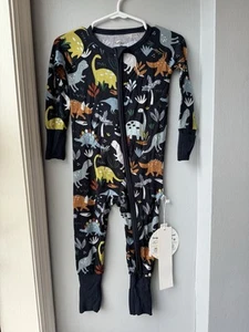 NWT LITTLE SLEEPIES NAVY JURASSIC JUNGLE DINOSAURS ZIPPY PAJAMA Sz: 6-12 Months - Picture 1 of 5