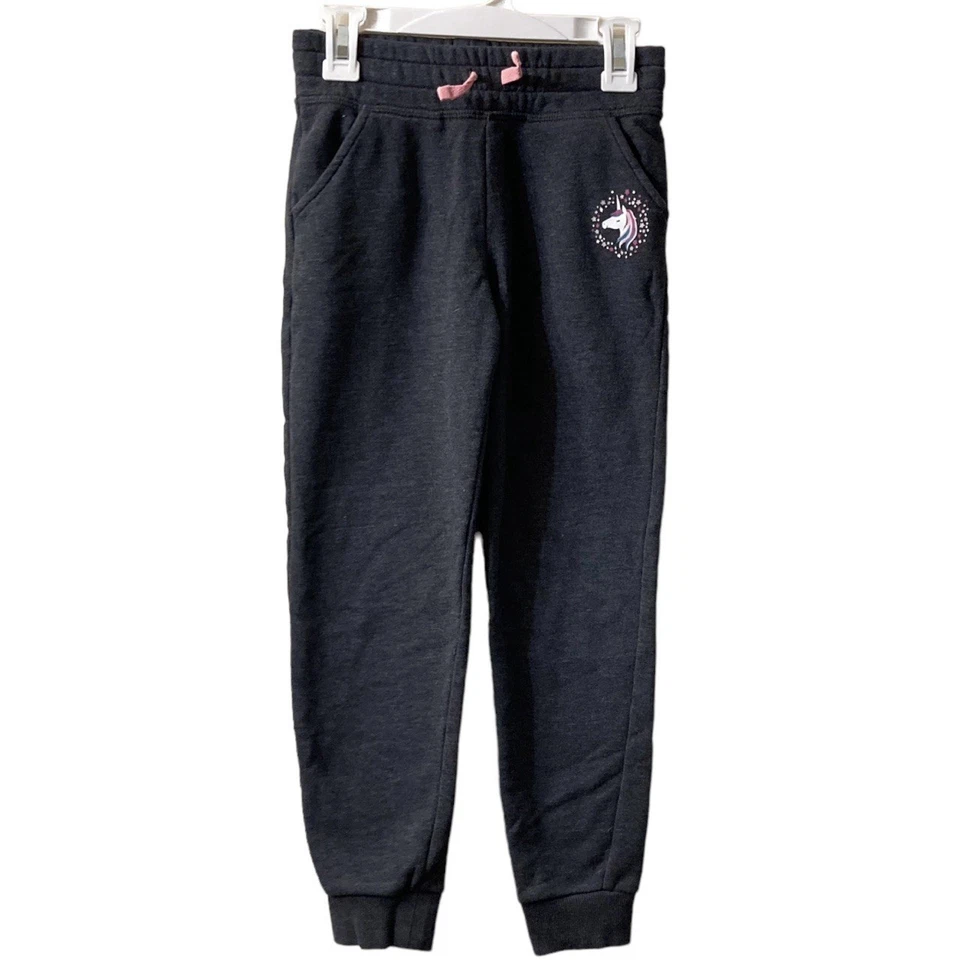 女童跳豆独角兽图案灰色抓绒慢跑裤 - 7 码 — 第 1/2 张图片