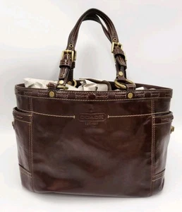 Vintage Coach F0773-11500 Brown Leather Turn Lock Pockets Shoulder Bag Excellent - Picture 1 of 22