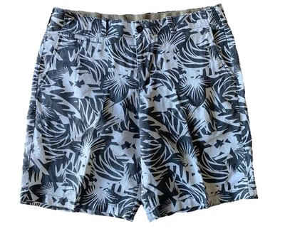 Gap Lived In Floral Linen Blend Flat Front Shorts 36 Waist Navy Blue White - Image 1 of 4