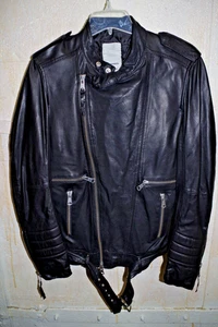 CC1 J Lindeberg Black Tyrone Sleek Leather Mens M Zip Jacket Biker's Motorcycle - Bild 1 von 10