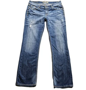 Jeans vintage BKE Tenley donna 30 (33x31) blu top cucito vita bassa bootcut - Foto 1 di 15