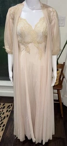 Vintage 50s Vanity Fair Ivory Nylon Pleated Trim Bridal Pinup Peignoir Set SZ M - Bild 1 von 22