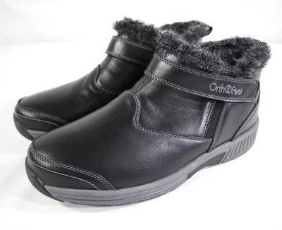 OrthoFeet Shoes Women's 11 X Wide 2E Siena Boot Leather Faux Fur Zip 793 Black - Image 1 of 4
