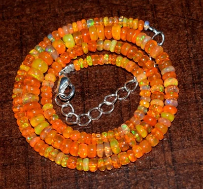 Colar de contas de opala natural etíope Welo fogo laranja opala genuína 3-5mm C219 - Imagem 1 de 4