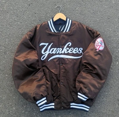 MEN'S BROWN NY Yankees Varsity COFEE SATIN Jacket |BOMBER JACKET - Image 1 of 4