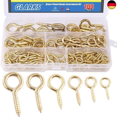 Glarks 100 Stück 6 Größen Messing überzogene Augenschrauben Schraubhaken zum Ein - Bild 1 von 4
