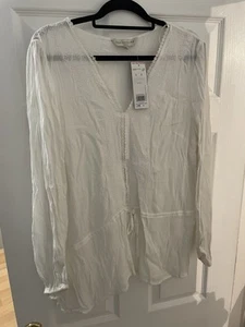 Ladies White Shirt With Slit Sleeves Size 16 Bnwt - Picture 1 of 4