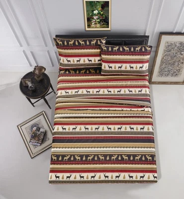 Sábana bajera impresa de microfibra 4 piezas rústica Lodge bosque vida silvestre alce ciervo... Foto 1 de 4