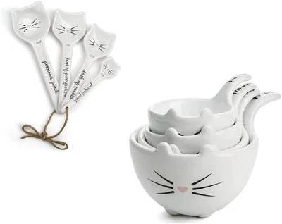 White Cat Measuring Cups & Spoons Gift Set – Ceramic Kitchen Tools for Cat Lover - Image 1 of 4