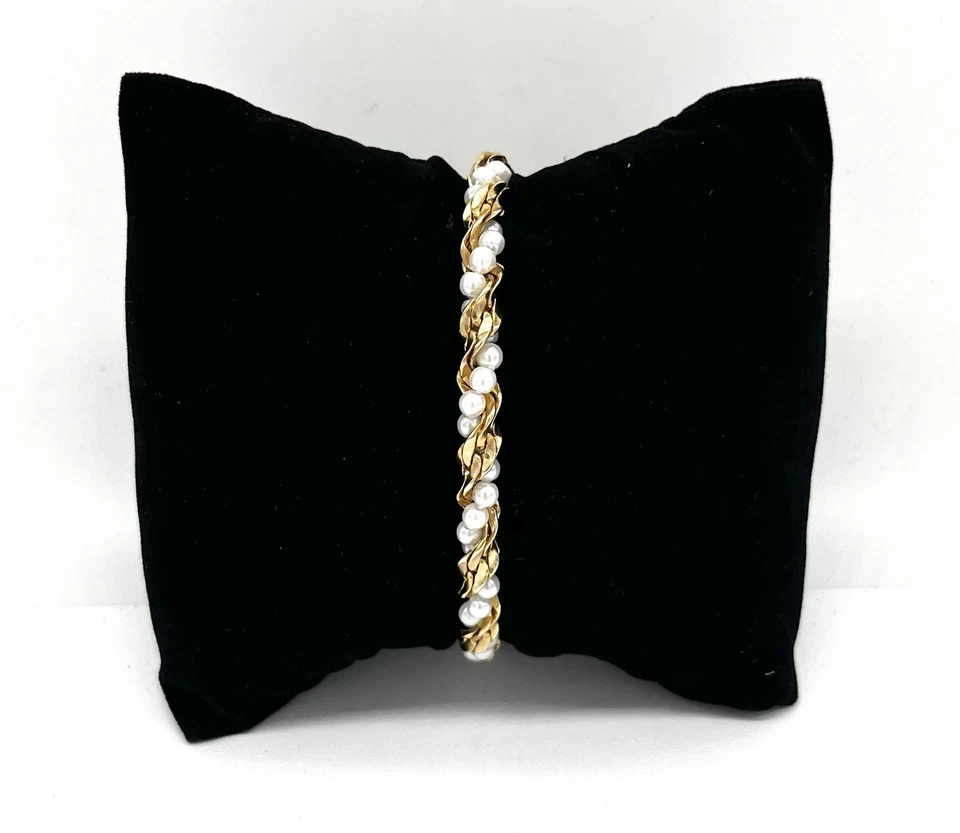 Modeschmuck Armband, Vergoldet, Perlen, Muster, 18 cm lang, 5 mm breit - Bild 1 von 3