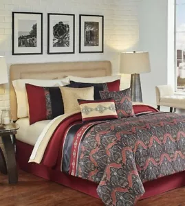 7-Pc Queen Embrodered Comforter Set 90×90 Farrah Burgundy/Black color NWT! $200 - Picture 1 of 6