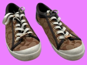 Coach Francesca Monogram Low-Top Lace-Up Sneakers Brown/White Womens Size 8B Lea - Picture 1 of 11