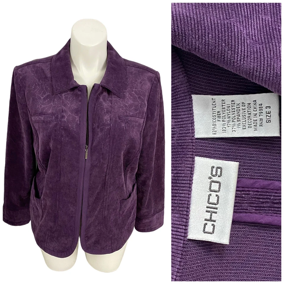 Blazer Chicos Mujer Talla 3 EE. UU. 16 Púrpura Pana Cremallera Trabajo Oficina Carrera Foto 1 de 4