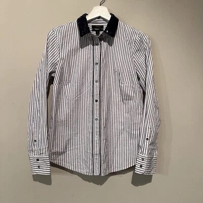 NWT J. Crew Womens 8 Blue White Striped Sequins Collar Button Up Perfect Shirt - Image 1 of 4