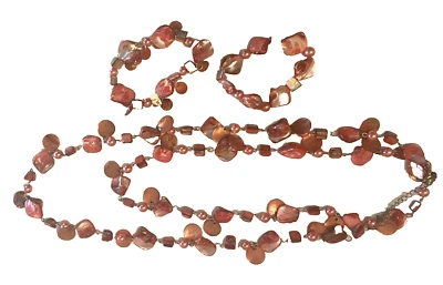 Juego de 3 cuentas rosa blanco concha natural 2 pulseras elásticas y 1 collar Foto 1 de 4