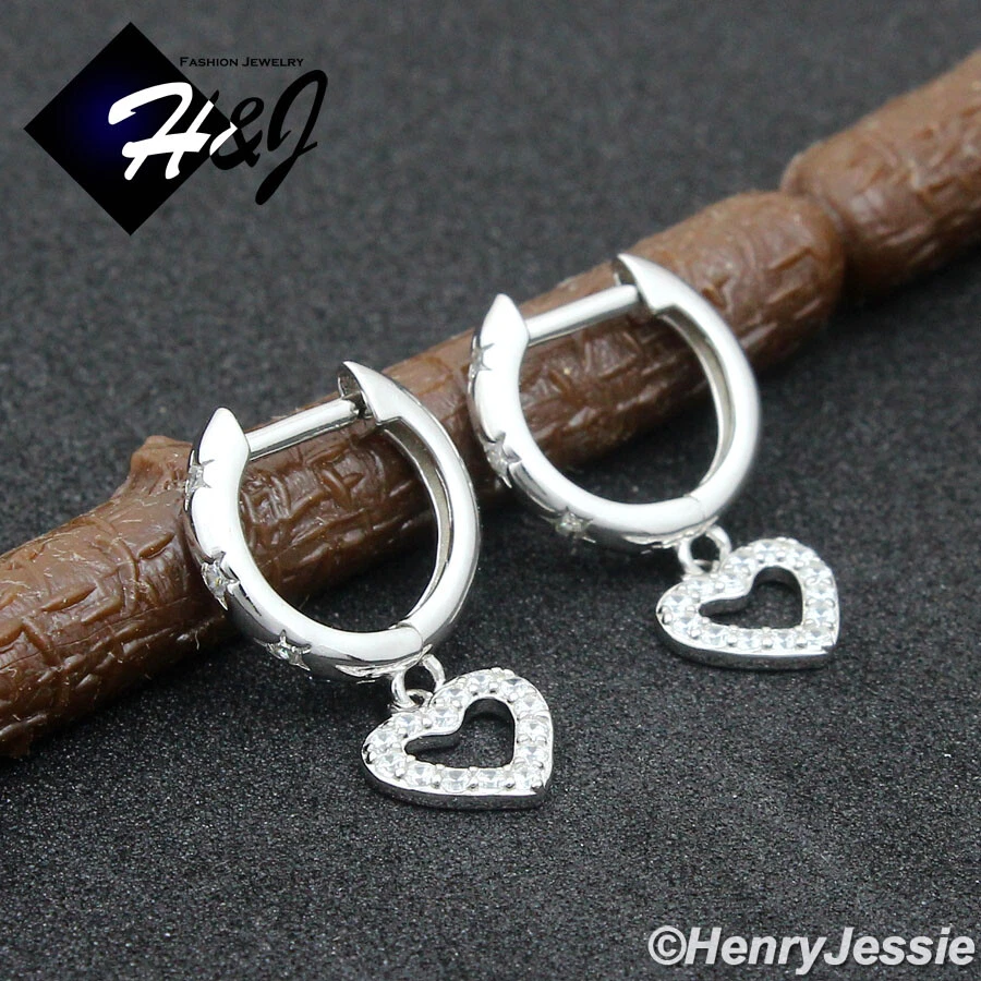 PENDIENTE ARO PLATA ESTERLINA 925 CIRCONITA HELADA 3D CORAZÓN COLGANTE CHAPADO EN ORO/PLATA*E250 Foto 1 de 1