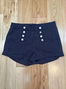 Pantalones Cortos Rue 21 Retro Cintura Alta Elastizados Azul Marino Lunares Marinero Talla 7/8 - Imagen 1 de 7