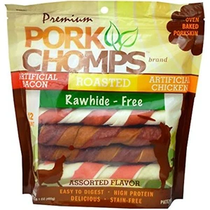 Premium Pork Chomps Twistz Assorted Bacon, Roasted & Chicken, Large 12Ct - Picture 1 of 3