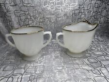 Vintage~ Fire King Oven Ware~ Cream Pitcher & Sugar Bowl~ 22K Gold ~Anchor Glass