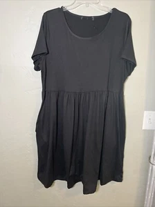 Black Short Sleeve Mini Dress With Pockets Plus Size 2X 2XL Black Casual Travel - Picture 1 of 6