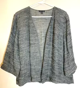 Eileen Fisher Jacket Womens M Black Gray Linen Kimono "Strata" Gauze Cardigan - Picture 1 of 6