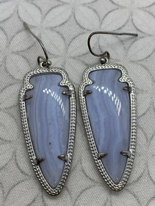 Kendra Scott Sky Earrings Blue Lace Agate Silver tone arrowhead arrow - Picture 1 of 13