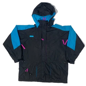 Vintage Columbia Black & Teal Blue Radial Sleeve Double Whammy Ladies Jacket -XL - Picture 1 of 8