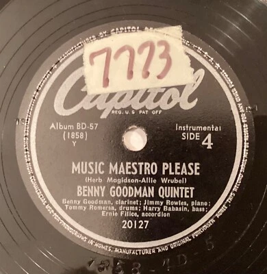 Benny Goodman Quintet – 78 rpm Capitol 20127: Music Maestro Please/The Bannister - Image 1 of 4