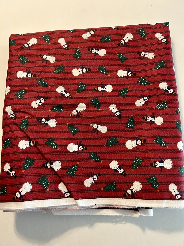 Christmas cotton fabric RED stripe blender snowman toss Cranston 2 Yards X 44” - Image 1 of 4