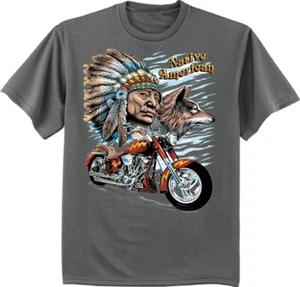 Mens Big and Tall T-shirts Graphic Tee Indian Biker Wolf T-shirt Clothing - Picture 1 of 1