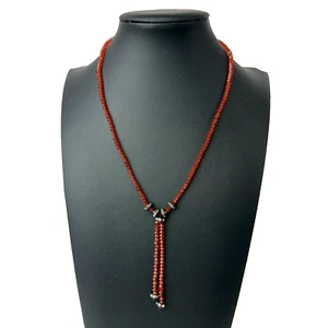 LFK Lori Frantz Koenig Sterling Silver Red Faceted Crystal Lariat Style Necklace - Picture 1 of 10