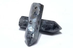 2 Pcs 30x8MM Black Larvikite Healing Hexagonal Pointed A Natural Beads - Picture 1 of 3