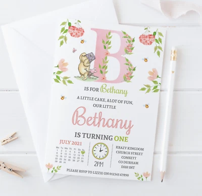 Invitaciones Personalizadas Clásicas Winnie The Pooh Fiesta de Cumpleaños 1er Cumpleaños x10 Foto 1 de 2