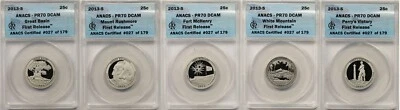 5pc 2013-S America the Beautiful Silver Quarter 25C ANACS First Release PR70DCAM - Image 1 of 2