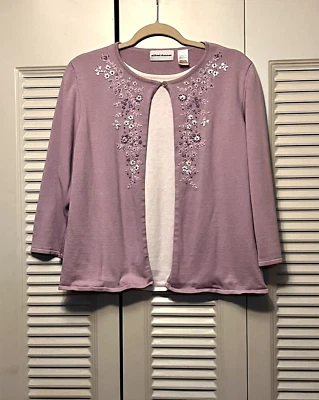 Conjunto Cárdigan Alfred Dunner Manga 3/4 2 en 1 Bordado y Cuentas Lavanda Talla L Foto 1 de 4