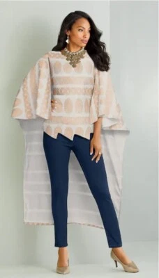 Talla 16W PLUS Ashro Marfil Dorado Orgullo Africano Chioma Elegante Blusa con Capa Foto 1 de 4