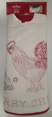 Falda Árbol Navidad Premium Cobertizo Rojo 48" Bordada Gallo Pollo Granja Foto 1 de 3