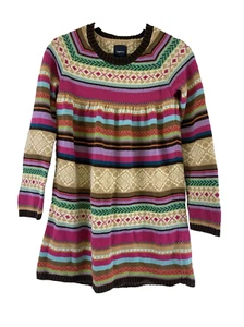 GAP Kids Sweater Dress Long Sleeves Multi Fair Isle Striped Girls Large 10 - Picture 1 of 11