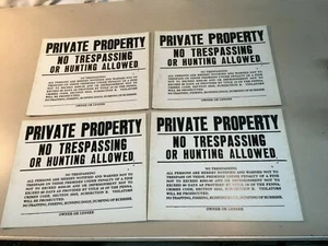 4pc Vintage Private Property NO TRESPASSING HUNTING Cardboard Sign New Old Stock - Picture 1 of 3