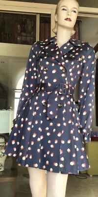 vtg Topshop blue short full skirt trench coat 8 - Image 1 of 4