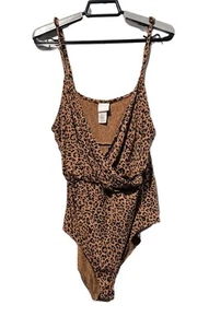 Body para mujer H&M (C) estampado de guepardo talla L marrón elástico cami correas usado en excelente estado - Imagen 1 de 3